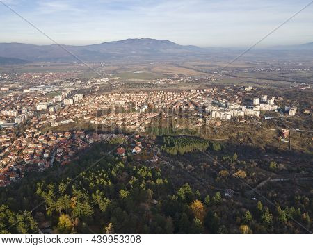 Amazing Aerial Sunset View Of Town Of Kyustendil, Bulgaria