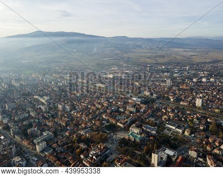 Amazing Aerial Sunset View Of Town Of Kyustendil, Bulgaria
