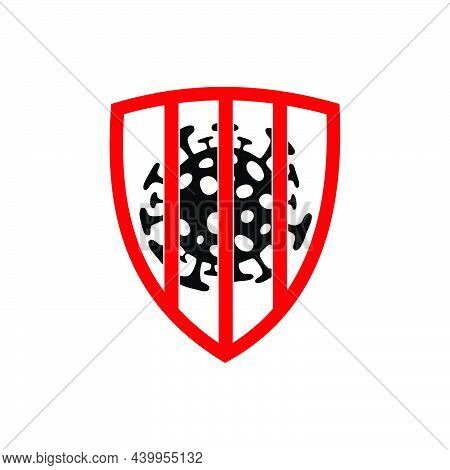 An Icon For Quarantine Virus With Jail Of Shield In Red And Black Color.