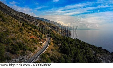 Amazing Coastal Road At Sapri - The West Coast Of Italy - Aerial View - Travel Photography