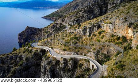Amazing Coastal Road At Sapri - The West Coast Of Italy - Aerial View - Travel Photography