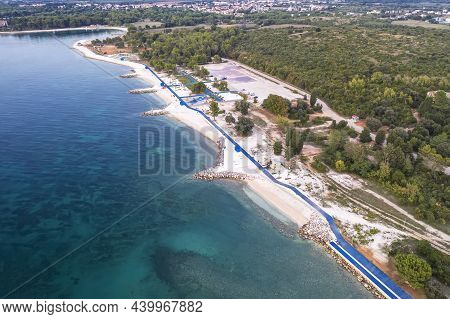 An Aerial View Of Beautiful Beach On Hidrobaza Near Stinjan At Dusk, Stinjan - Valbandon, Istria, Cr