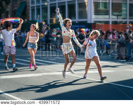 Girls Cheering In The Parade Of Stonewall 50 - Worldpride Nyc 2019