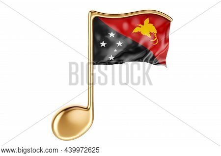 Musical Note With Papuan New Guinean Flag. Music In Papua New Guinea, Concept. 3d Rendering Isolated