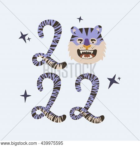 Purple Tiger, A Simbol Of 2022 Year With Stars