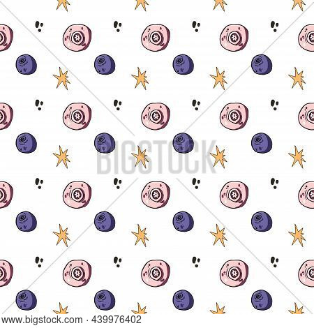 Blueberry Hand Drawn Cute Seamless Vector Pattern
