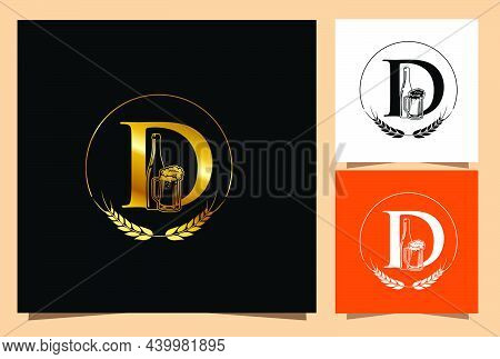 A Vector Illustration Of Glass And Bottle Beer Monogram Letter D