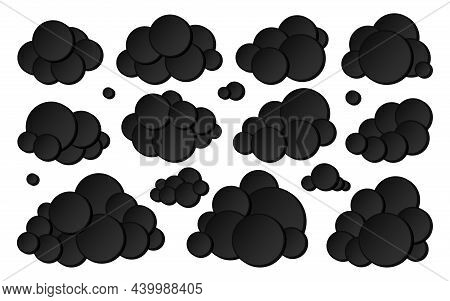 Cloud Paper Cut Black Flat Set. 3d Bubble Weather Overcast Infoboard Advertising Postcard Blank Bann