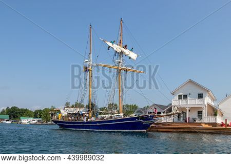 Tall Ship Playfair At A Dock In Killarney, Ontario, Canda