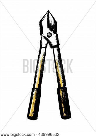 Garden Scissors For Knots. Illustration In The Style Of A Careless Sketch.