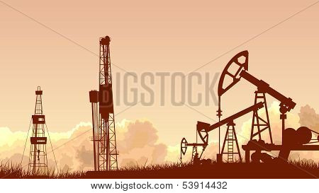 Horizontal Sunset Sky With Units For Oil Industry.