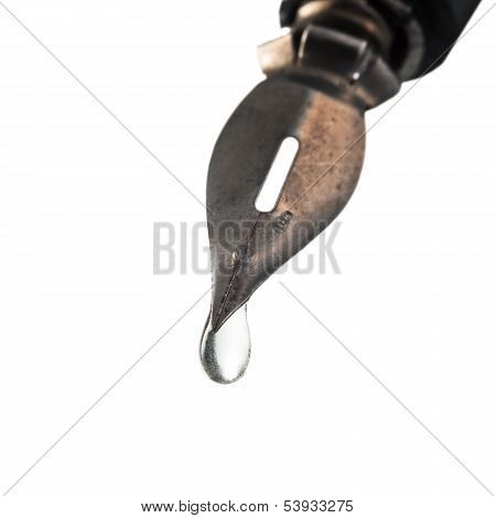 Fluid Drop Dripping From The Tip Pen