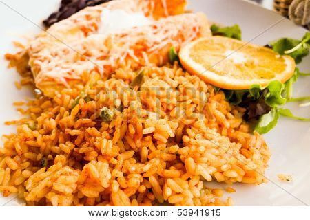 Enchilada with tomato rice, a mexican recipe