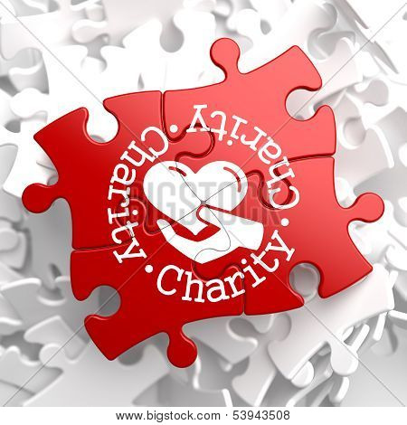 Charity Concept on Red Puzzle.