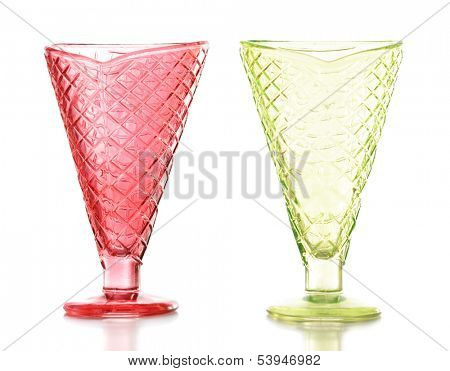 Empty glasses ice cream dish isolated on white