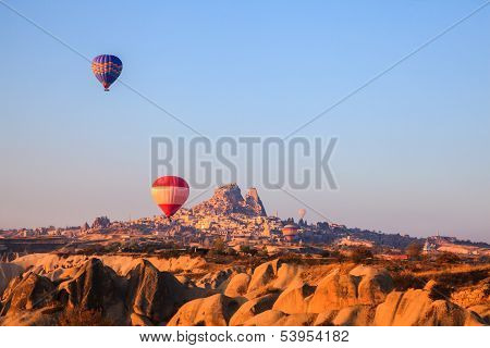 Hot air balloons rising at cappadocia
