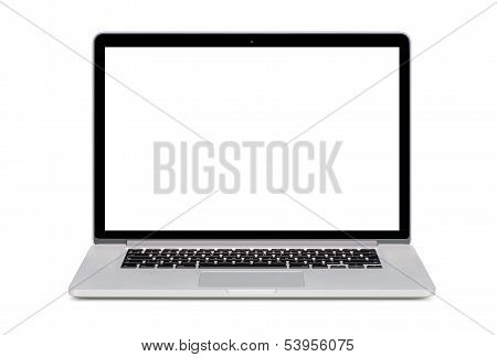 Front View Of A Modern Laptop With A White Screen And An English Keyboard