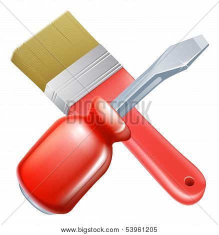 Crossed Brush And Screwdriver Tools