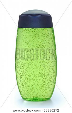green shower gel with pearls in bottle on white background,clipping path