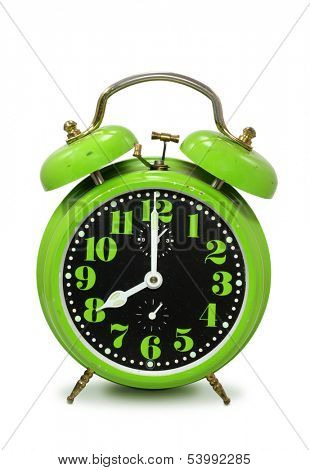 Old fashioned alarm clock  isolated on white background
