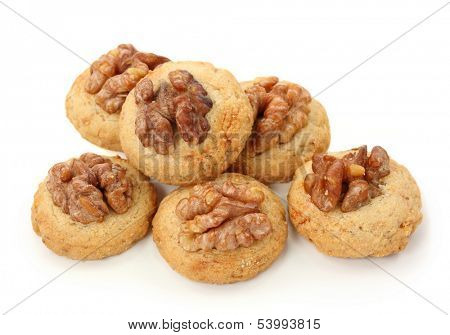 Christmas spice-cakes with walnut isolated on white background