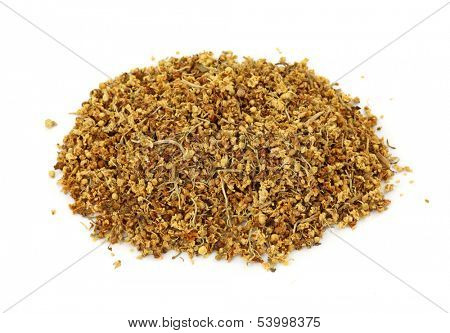 Dried elder flower tea isolated on the white background