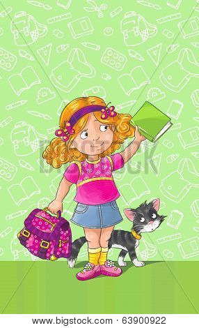 Template Greeting Card With Schoolgirl