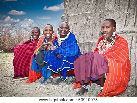 TANZANIA, AFRICA-FEBRUARY 9, 2014: Masai with traditional  ornaments, review of daily life of local people on February 9, 2014. Tanzania.Traditional handmade accessories made from Masai.