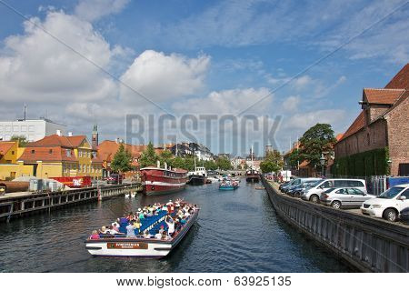 COPENHAGEN, DENMARK-CIRCA July 2013:Canal Cruise along Nyhavn in Copenhagen