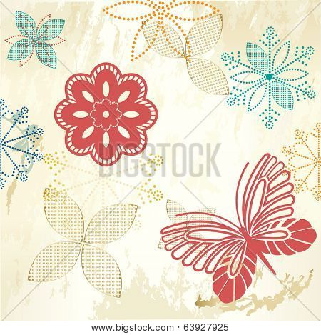 Rustic Garden flowers butterfly grunge copyspace