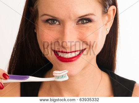 Attractive Woman Wonderful Smile Adult Female Brushing Teeth Toothbrush