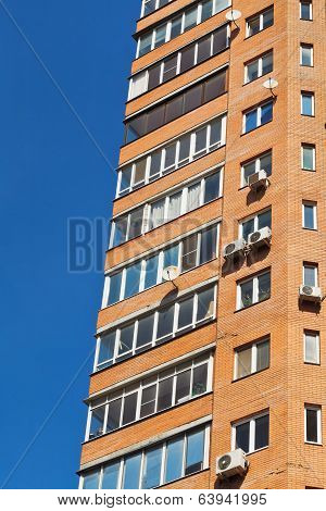 Blue Sky And Wall Of Multistorey House