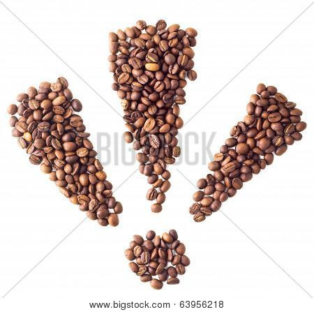 Triple exclamation mark from coffee beans