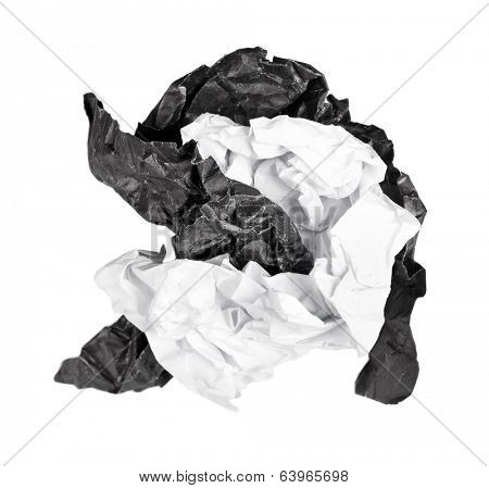 Screwed up piece of paper isolated on white background