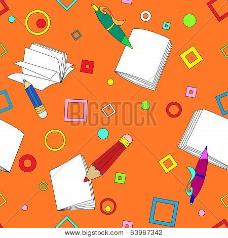 School notes seamless pattern on orange background