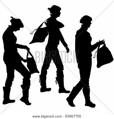 silhouette of the girl with a bag