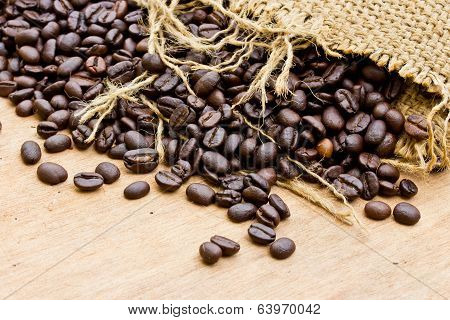 Fresh Coffee Beans On Wood Background