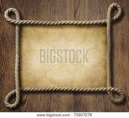 Pirate theme nautical rope frame with old paper