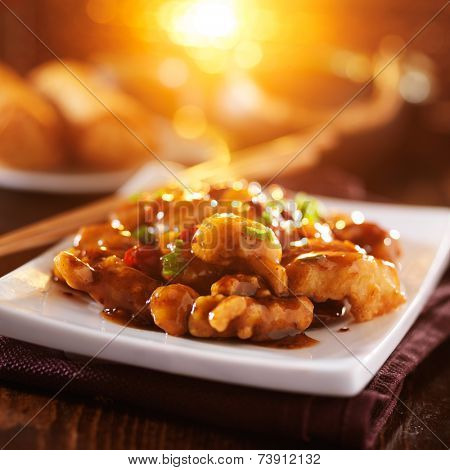 colorful chinese food with lens flare