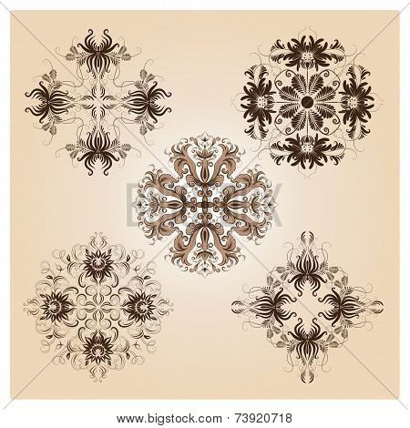 Set of vintage damask ornaments
