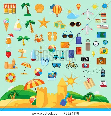 Beach holiday, icon set flat design