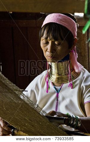 Traditional Myanmar Kayan woman, or Giraffe woman