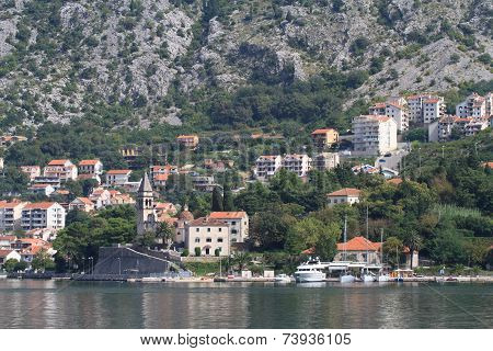 View Of The Village Dobrota, Kotor Bay, Montenegro
