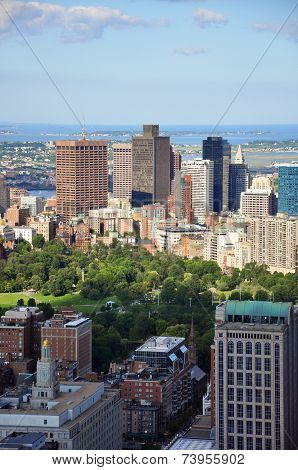 Boston Custom House, Financial district and Back Bay, from top of Prudential Center, Massachusetts, USA.