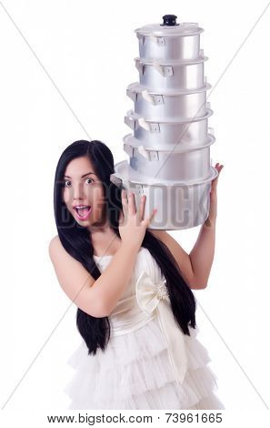 Woman cook isolated on the white background
