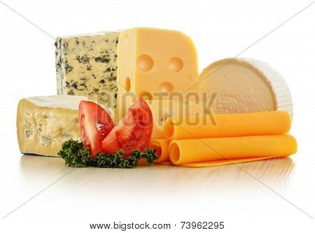Different Sorts Of Cheese Isolated On White Background