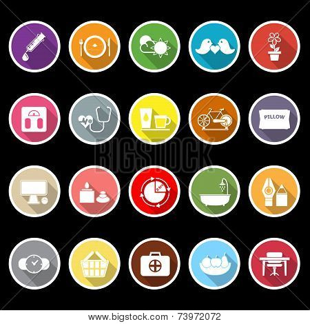 Health Behavior Flat Icons With Long Shadow