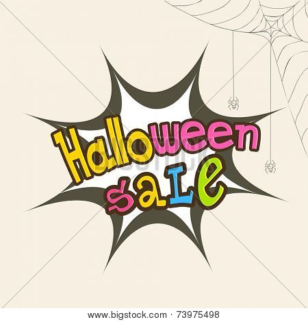 Colorful Halloween Sale text design over explosion art on beige background.