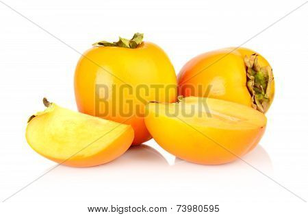 Studio Shot Many Kakis Sliced Isolated White