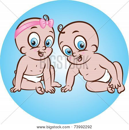 Happy Baby Boy And Girl